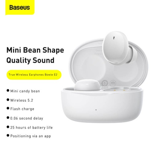 Навушники Baseus True Wireless Earphones Bowie E2 |BT5.2, 40/300mAh, 5H, Location, OTA| (NGTW090001) white