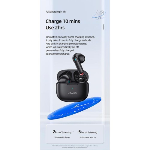 Навушники Bluetooth USAMS TWS NX10 |BT5.2, 35/320mAh, 5h| black