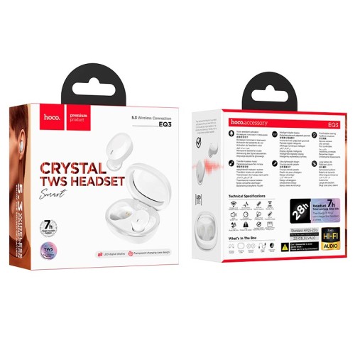 Навушники HOCO Smart true wireless BT headset EQ3 |BT5.3, 300mAh, 7h| Milky white