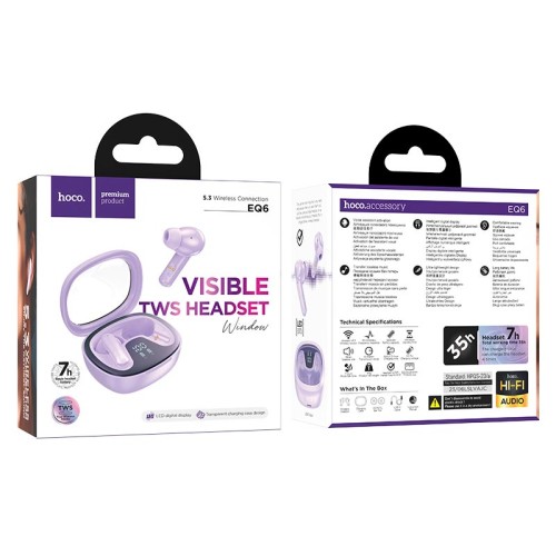 Навушники HOCO Shadow true wireless BT headset EQ6 |BT5.3, 40/320mAh, 7h| Milky white