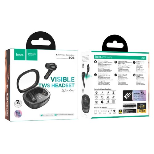 Навушники HOCO Shadow true wireless BT headset EQ6 |BT5.3, 40/320mAh, 7h| Milky white