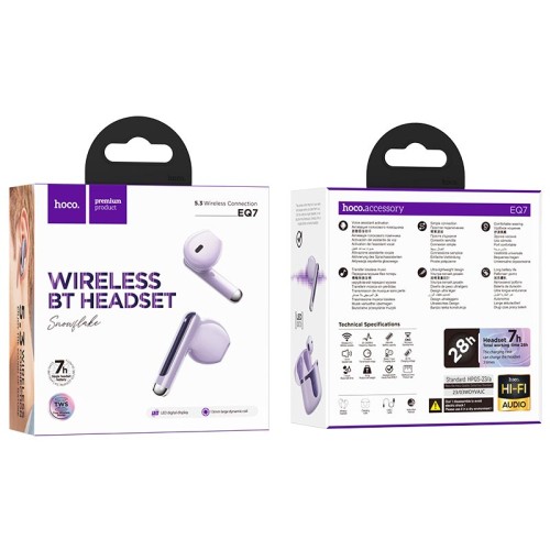 Навушники HOCO Snowflake true wireless BT headset EQ7 |BT5.3, 40/300mAh, 7h| Milky white