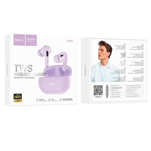 Навушники HOCO Norman true wireless BT headset EW60 |BT5.3, 30/300mAh, 4h| purple