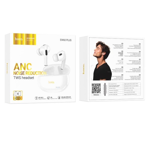 Навушники HOCO Norman true wireless ANC BT headset EW60 Plus |BT5.3, 30/300mAh, 4h| white