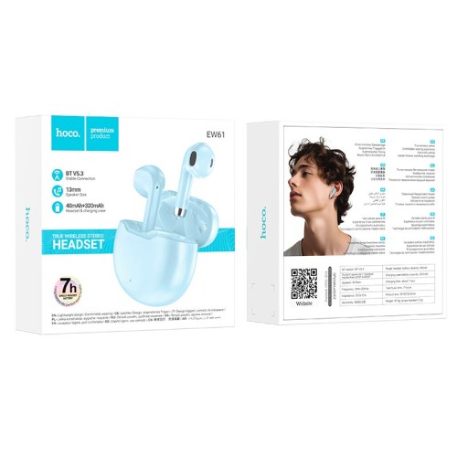 Навушники HOCO June true wireless BT headset EW61 |BT5.3, 40/320mAh, 7h| blue