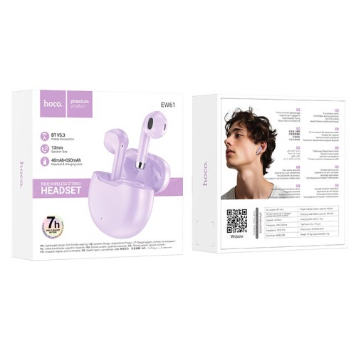 Навушники HOCO June true wireless BT headset EW61 |BT5.3, 40/320mAh, 7h| purple