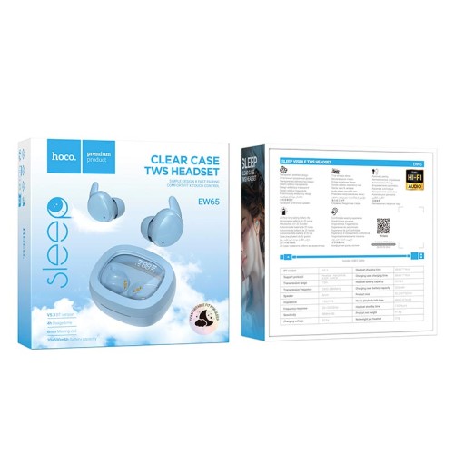 Навушники HOCO Shadow true wireless sleep BT headset EW65 |BT5.3, 30/500mAh, 4h| Milky white