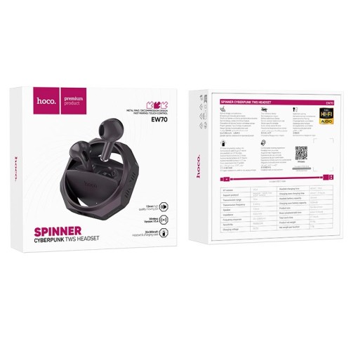 Навушники HOCO Glory true wireless BT headset EW70 |BT5.5, 35/300mAh, 6h| black-purple