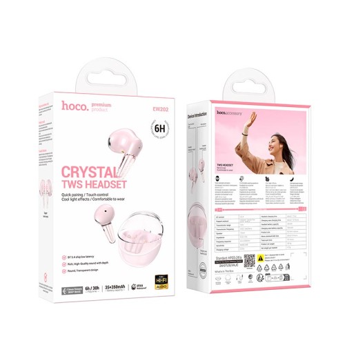 Навушники HOCO Magic true wireless BT headset EW202 |BT5.4, 35/350mAh, 6h, ipx4| pink