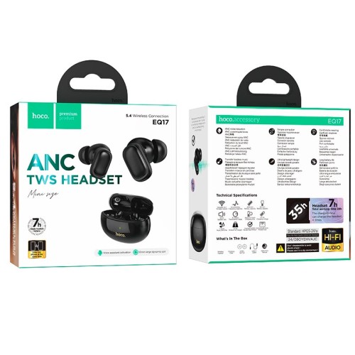 Навушники HOCO Praise true wireless ANC noise cancelling BT headset EQ17 |BT5.4, 40/400mAh, 7h| blue