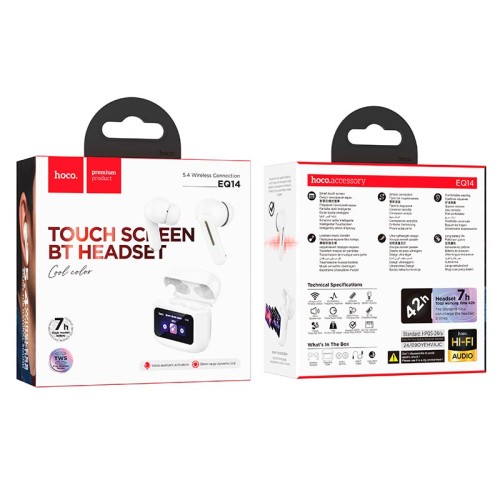 Навушники HOCO Cool color true wireless BT headset with touch screen EQ14 |BT5.4, 40/500mAh, 7h| white