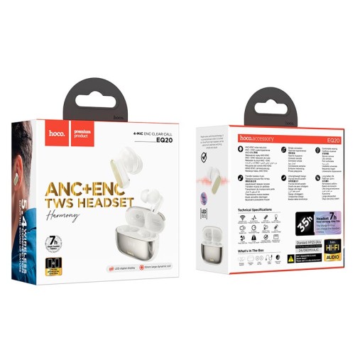 Навушники HOCO Rhyme true wireless ANC+ENC noise reduction BT headset EQ20 |BT5.4, 40/400mAh, 6-7h| black