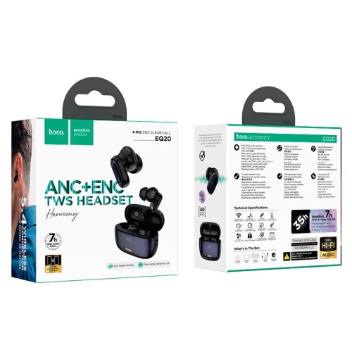 Навушники HOCO Rhyme true wireless ANC+ENC noise reduction BT headset EQ20 |BT5.4, 40/400mAh, 6-7h| black