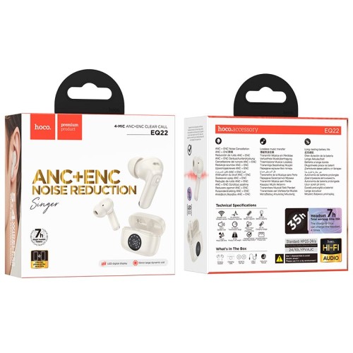 Навушники HOCO Singer true wireless ANC+ENC noise reduction BT headset EQ22 |BT5.4, 40/400mAh, 6-7h| purple