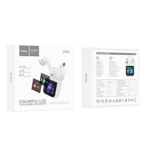 Навушники HOCO Magnificent true wireless touch screen BT headset EW80 |BT5.4, 30/300mAh, 4h| white