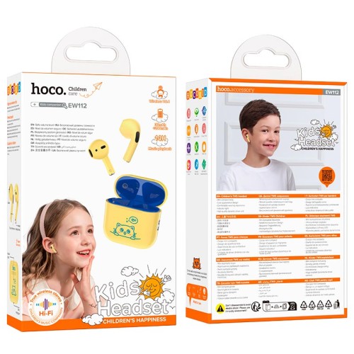 Навушники HOCO Friendly true wireless children BT headset EW112 |BT5.4, 30/250mAh, 4h| yellow