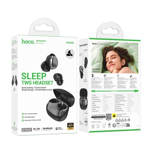 Навушники HOCO Elegant true wireless sleep BT headset EW200 IPX4 |BT5.4, 30/400mAh, 4h| black