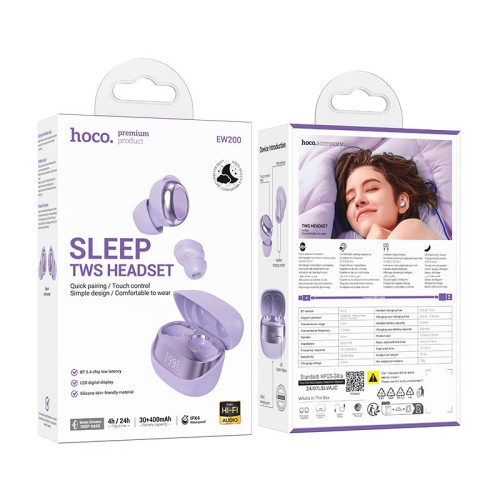 Навушники HOCO Elegant true wireless sleep BT headset EW200 IPX4 |BT5.4, 30/400mAh, 4h| black
