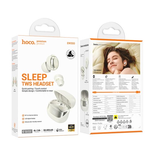 Навушники HOCO Elegant true wireless sleep BT headset EW200 IPX4 |BT5.4, 30/400mAh, 4h| black