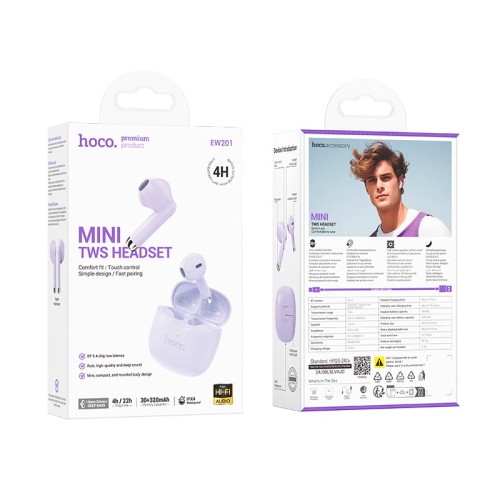 Навушники HOCO Graceful true wireless BT headset EW201 |BT5.4, 30/320mAh, 4h| white