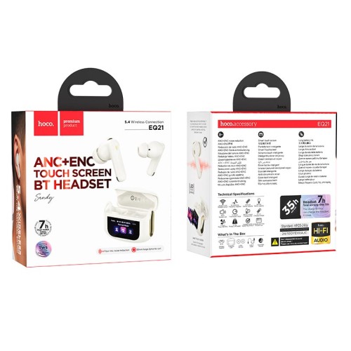 Навушники HOCO Sandy true wireless ANC+ENC noise reduction touch screen BT headset EQ21 |BT5.4, 40/400mAh, 7h| blue