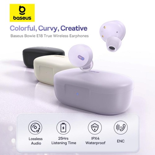 Навушники Baseus Bowie True Wireless Earphones E18 |BT5.3, 40/300mAh, IPX4, 2ENC Mic, 7.5h| purple