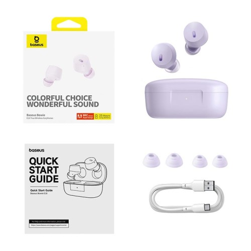 Навушники Baseus Bowie True Wireless Earphones E18 |BT5.3, 40/300mAh, IPX4, 2ENC Mic, 7.5h| white