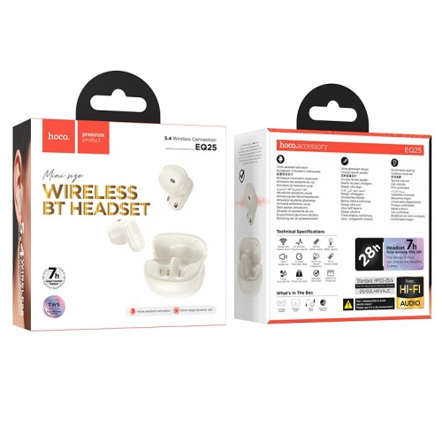 Навушники HOCO Unimpeded true wireless BT headset EQ25 |BT5.4, 40/320mAh, 7/28h| white
