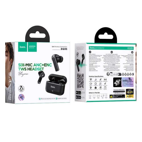 Навушники HOCO Rhyme true wireless six microphones noise reduction BT headset EQ35 |BT5.4, ANC/ENC, App, 7/35h| black
