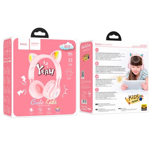 Навушники HOCO Cat ear kids BT headphones W39 |BT5.3, AUX, 10H, 85db| blue