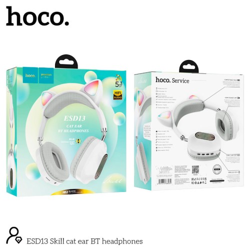 Навушники HOCO Skill cat ear BT headphones ESD13 |BT5.3, Type-C, 7h| white