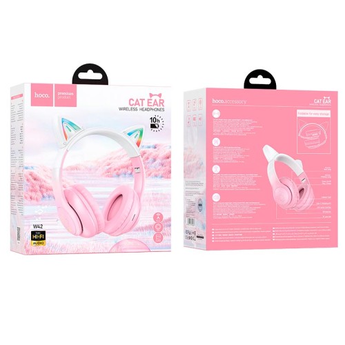 Навушники HOCO Cat ears BT headphones W42 |BT5.3, AUX/TF, 10h| Cherry blossom