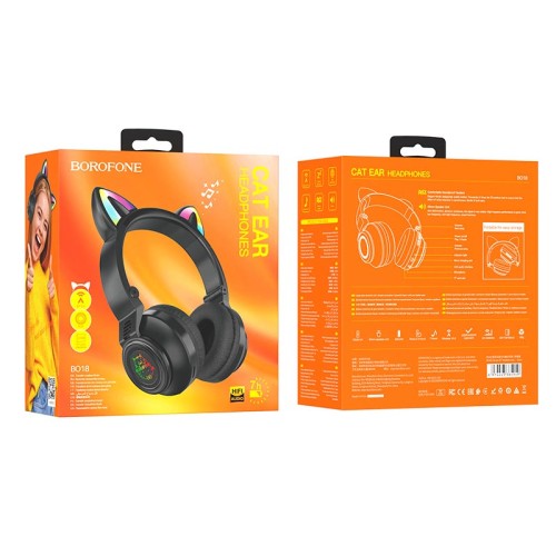 Навушники Borofone Cat ear BT headphones BO18 |BT5.0, AUX/TF, 7h| black
