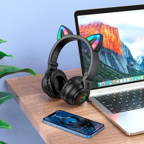 Навушники Borofone Cat ear BT headphones BO18 |BT5.0, AUX/TF, 7h| black