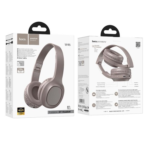 Навушники HOCO Charm BT headset W46 |BT5.3/AUX, 20h, Type-C| brown
