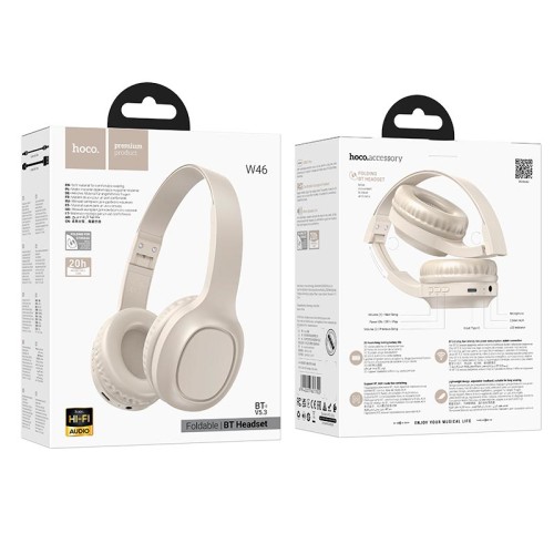 Навушники HOCO Charm BT headset W46 |BT5.3/AUX, 20h, Type-C| brown
