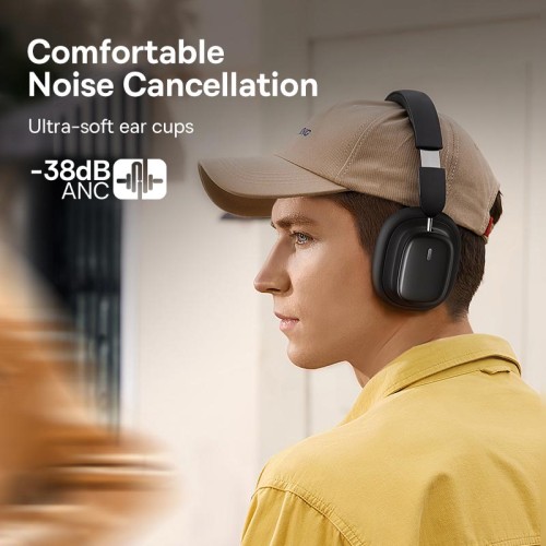 Навушники Baseus Bowie H1i Noise-Cancellation Wireless Headphones |BT5.3/3.5mm, 100h, ANC| black