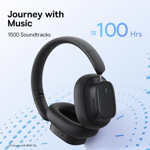 Навушники Baseus Bowie H1i Noise-Cancellation Wireless Headphones |BT5.3/3.5mm, 100h, ANC| black