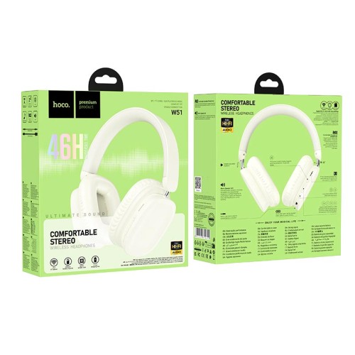 Навушники HOCO Delightful BT headphones W51 |BT5.3. AUX/TF| Milky white
