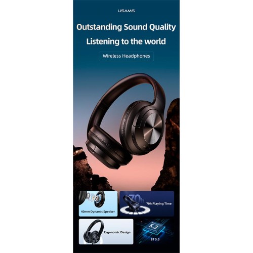 Навушники USAMS Wireless Headphone YH Series YH21 |BT5.3/AUX, 70h| black