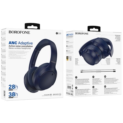 Навушники BOROFONE Prestige active noise reduction BT headphones BO31 |BT5.4,ANC, AUX/BT, 38h Max| black