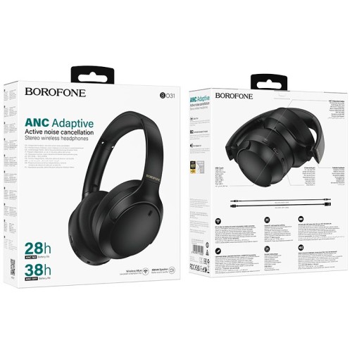 Навушники BOROFONE Prestige active noise reduction BT headphones BO31 |BT5.4,ANC, AUX/BT, 38h Max| black