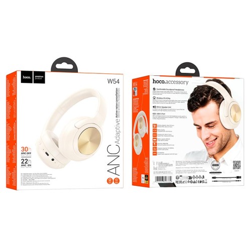 Навушники HOCO Young BT headphones W54 |BT5.4, ANC, AUX, USB-C, 30h| black