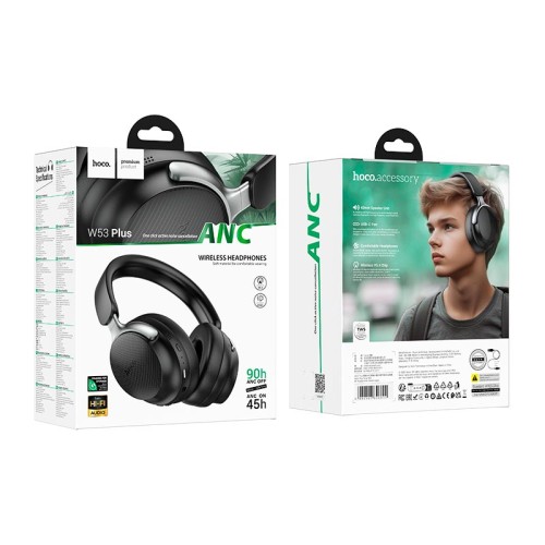 Навушники HOCO Tone ANC BT headphones W53 Plus |BT5.4, 45/90H, USB-C, AUX| black