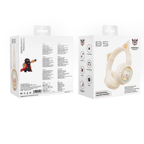 Навушники Onikuma Cat Ear Bluetooth Wireless Gaming Headset B5 |BT/AUX, Type-C, 55H, RGB| ivory