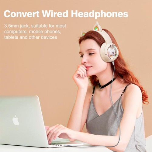 Навушники Onikuma Cat Ear Bluetooth Wireless Gaming Headset B5 |BT/AUX, Type-C, 55H, RGB| ivory