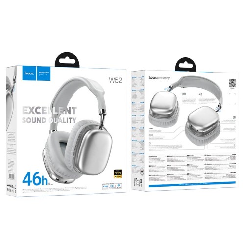 Навушники HOCO Wonderful BT headphones W52 |BT 5.4,AUX/TF, 46h| silver