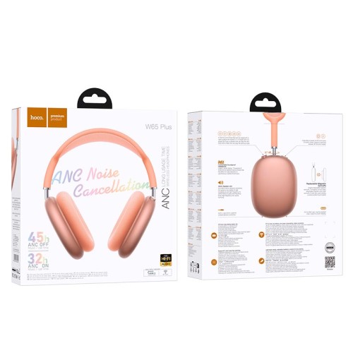 Навушники HOCO Happy ANC BT headphones W65 Plus |BT 5.4, AUX, 32/45h| orange