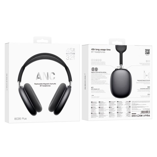 Навушники Borofone Adorable ANC BT headphones BO35 Plus |BT5.4, AUX, 32/45h| grey