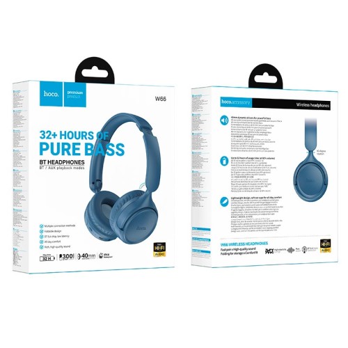 Навушники HOCO Wave BT headphones W66 ipx4 |BT5.4/AUX, 32h| black